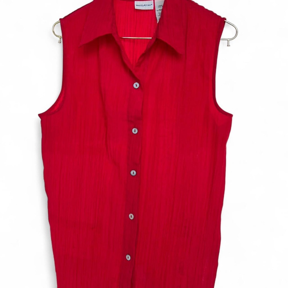 White Stag Womens Red Sleeveless Textured Button Up Blouse Size M 8-10 WSS11385